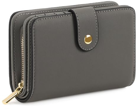 GAEKEAO Damen-Geldbörse aus Leder, RFID-blockierend, Kreditkartenetui mit umlaufendem Reißverschluss, Münzfach, Echtleder-Geldbörse, Dunkelgrau-2, M, Klassisch