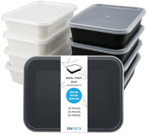 Enpack Aufbewahrungsbox 1000 ml – luftdichter Meal Prep & Vorratsbehälter mit Deckel | Mikrowellenfest & BPA‑frei | Ideal für Kühlschrank, Lunch, Küche & Meal‑Prep | Schwarz (10er Set)