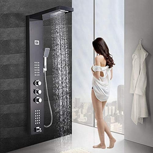 SnamicE Pannello doccia a cascata con getto idromassaggio Colonna doccia Miscelatore termostatico Rubinetto Doccia Torre Doccia Beccuccio - Bronzo Nero,