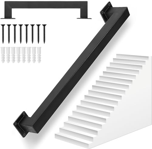 OUUTMEE 90cm Corrimano da parete in tubo quadrato in acciaio al carbonio, adatto per uso interno ed esterno, ringhiera per scale altezza 7,5 cm, nero