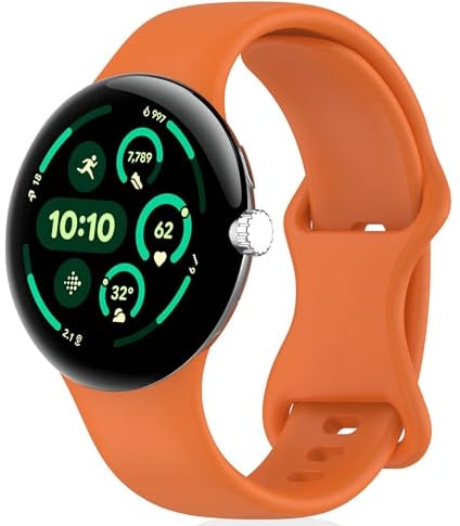 MELEJIA Silikon Armband Kompatibel mit Google Pixel Watch 4 45mm, Silikon Ersatzbänder, Lückenloses Ersatz Uhrenarmband für Google Pixel Watch 3 45mm-Orange