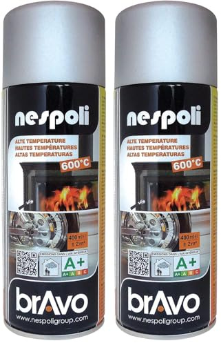 Nespoli Pintura en Spray, Para Altas Temperaturas, Color Plata, 400 ml, Acabado Profesional (Paquete de 2)