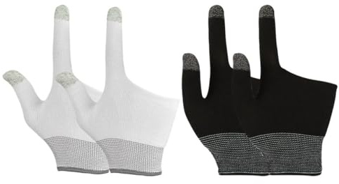 OATIPHO 2 Pairs Gaming Finger Gloves with Graphene Fingertips, Touchscreen Compatible Finger and Thumb Sleeves for Mobile Gaming, Black and White Gloves for Gamers