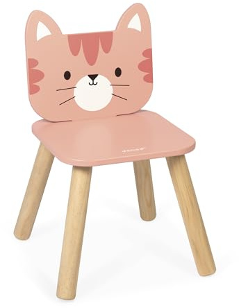 Janod – Mein erster Kinderstuhl aus Holz ab 18 Monaten – Thema Katze – Speziell für Kinder entwickelt – Maße 32 x 32 x 47 cm – Ab 18 Monaten