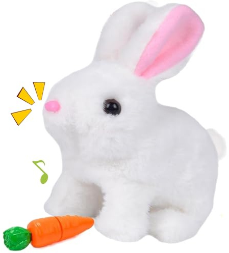 Interaktives Kaninchen Spielzeug, Kuscheltier Hase , My Realistic Bunny Toy, Hüpfendes Osterhase mit Karotte Geräuschen Bewegungen Wackeln, Hasen Kuscheltiere Ostergeschenke Kinder Geburtstagsgeschenk