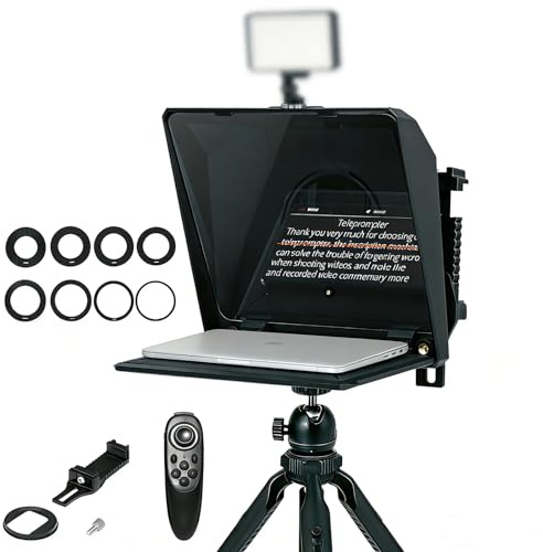 Ambitful T1 Pro Teleprompter per telefono con treppiede desktop, kit di teleprompter portatile con telecomando, supporta smartphone/DSLR/mini tablet (sotto i 8,3 pollici), per YouTube, Tiktok