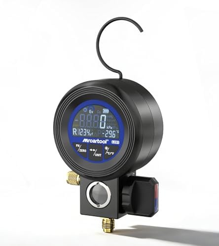MRCARTOOL Aiuto digitale per tecnici di climatizzatori L201 per servizio climatizzatori, ricarica refrigerante, misurazione della pressione e test di perdite, manometro digitale con 24 tipi di