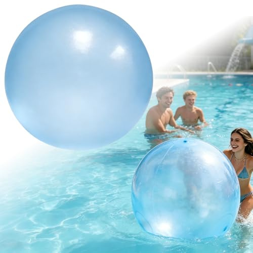 Bubble Ball XXL, Afenau 120cm Wasserball Transparenter mit Blasrohr, Wasserblasenball, Aufblasbarer Ball für Strände, Gärten, Ballspiele, Partys (Blau)