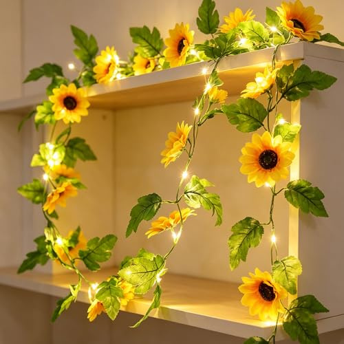 ZingBox Sonnenblume Lichterkette, 2M 20 LED, Batterie, Künstliche Blumen | Künstliche Sonnenblume, Sonnenblume Girland, Lichterkette Blumen für Hochzeit, Garten, Terrassen, Kinderzimmer, Party Deko