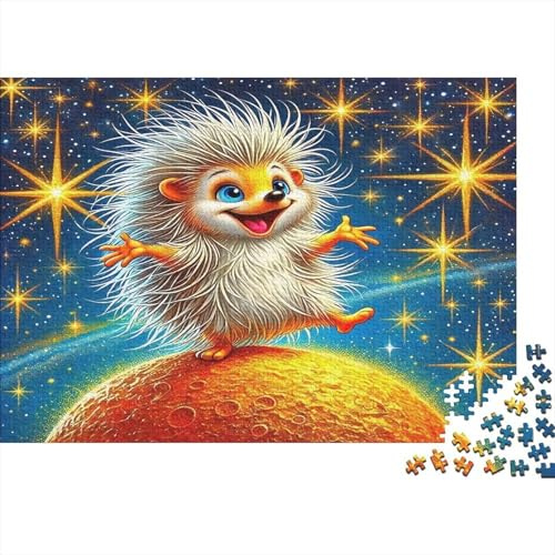 Hedgehog Premium Paper Jigsaw Puzzle for Adults & Family, Happy Hedgehog on Starry Planet Great Birthday, Educational Cognitive Development Game 38x26cm/1000pcs