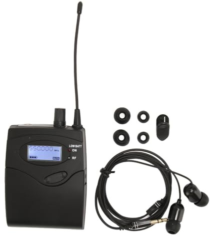 Yusat Receptor de Petaca 550-580MHz, Receptor de Monitor de Oído Inalámbrico para Escenario, Estudio y Monitorización en Directo con Salida Estéreo de 3,5 Mm y para cinturón.