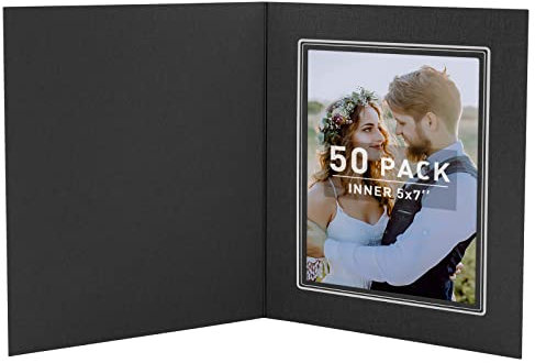 Golden State Art, Karton Foto Ordner für ein 5 x 7 Foto (50 Stück) GS001 schwarz Farbe mit gold Futter 5x7, 50-Pack Photo Folder, Black with Silver schwarz