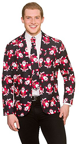 Wicked Costumes Adult Mens Santa Christmas Jacket & Tie Fancy Dress Costume - Black & Red