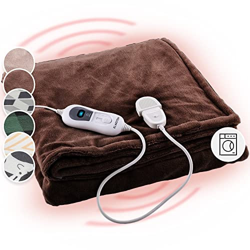 KLARSTEIN Dr. Watson Elektrische Heizdecke, Timer, abnehmbare Steuerung, einfache Reinigung, maschinenwaschbar, 120 W, 200 x 180 cm, Braun