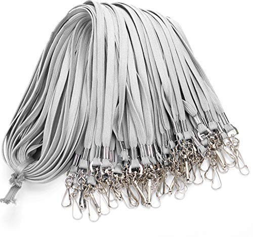 Antspirit Lanyard aus Baumwolle mit Clip, flacher Lanyard mit Drehhaken, Lanyards für Schlüsselketten, Ausweis-Badge-Clip, 81,2 cm, 50 Stück 50 grau