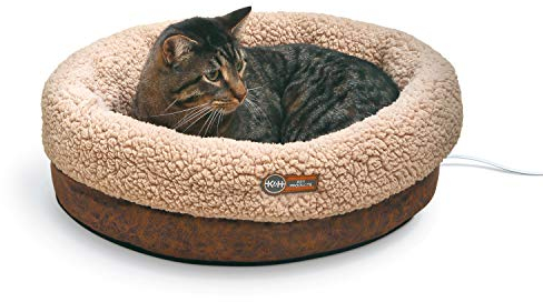 K&H PET PRODUCTS Beheiztes Thermo-Snuggle Cup Bomber Indoor Beheiztes Katzenbett, Beheiztes Haustierbett für Indoor-Katzen und kleine Hunde, Thermisch wärmendes großes Katzenbett, rundes