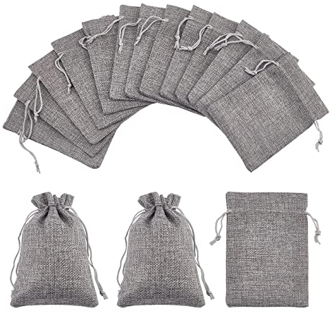nbeads 50 Stück Jute Kordelzug Geschenktüten, Säckchen Taschen Jute Säcke Schmuck Beutel Für Ostern Hochzeit Gunsten Geschenke Verpackung und DIY Handwerk, 13,5~14×9,5~10 cm, Grau