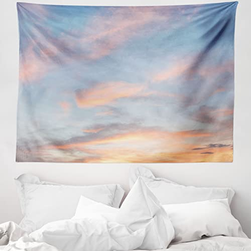 ABAKUHAUS Himmel Wandteppich, Wolken Sonnenuntergang aus Weiches Mikrofaser Stoff Waschbar ohne Verblassen Digitaldruck, 150 x 110 cm, Blassblau Gelb Pfirsich