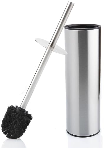 Bamodi Klobürste Edelstahl - WC-Bürste mit Spritzschutz und Halterung, perfekt passend für Toiletten - Wandmontierbar - Silber