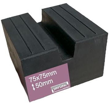 Gummiauflage viele Größen für Wagenheber Hebebühnen Rangierwagenheber Unterstellbock Gummiklotz universal Gummiblock für KFZ PKW SUV Reifenwechsel Werkstatt Schutz Auto (75x75x50 V-Nut+Waffel)
