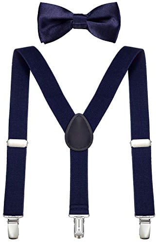 DonDon Jungen Hosenträger Fliegen Set dunkelblau elastisch und längenverstellbar Kinder 1-8 Jahre Nachtblau Navy