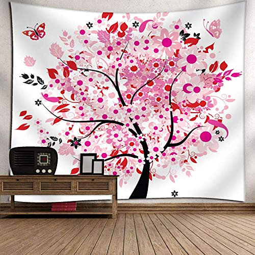 AZYJBF Tapisserie De Coton Indien Arbre De Vie Tentures Murales Roses Boho Throw Literie Plage Couverture Yoga Méditation Tapis Couvre-Lit Salon, 150X130Cm