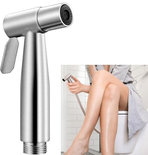Fat-Cattie Spruzzatore portatile per bidet per WC, in acciaio inox, con interfaccia filettata G1/2 (20 mm), argento