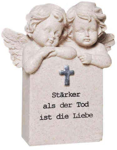 Trauerstein Gedenkstein als Grabschmuck Engel mit Spruch - Stärker als der Tod ist die Liebe