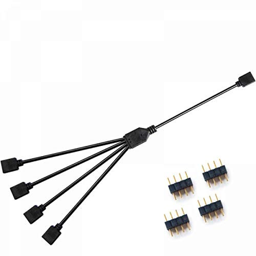 NMD&LR Computer Motherboard Extension Cable, RGB Interface Extension Cable, 12V RGB 4-PIN / 5V ARGB 3-PIN 1-4/1-5 Connector Hub (12V-4PIN-1TO4)