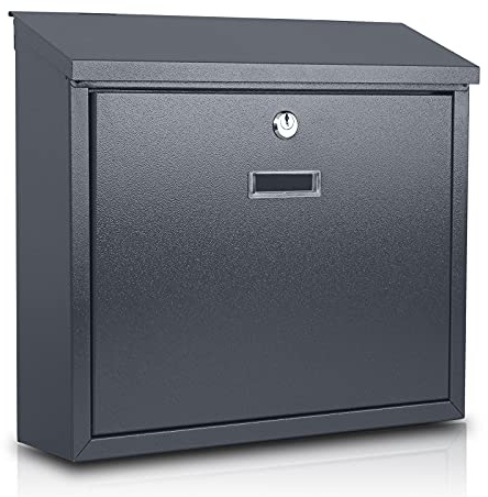 xydled Mail Boxes with Key Lock,Locking Mailbox Wall Mounted, Large Capacity, Galvanized Steel Cover Metal Postbox for House, 14 X 12.5 X 4.25 Inch, Grey