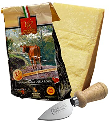 YesEatIs Special Box - Parmigiano Reggiano Consorzio Vacche Rosse 24 mois - 1 Kg - Couteau à Fromage en Acier INOX