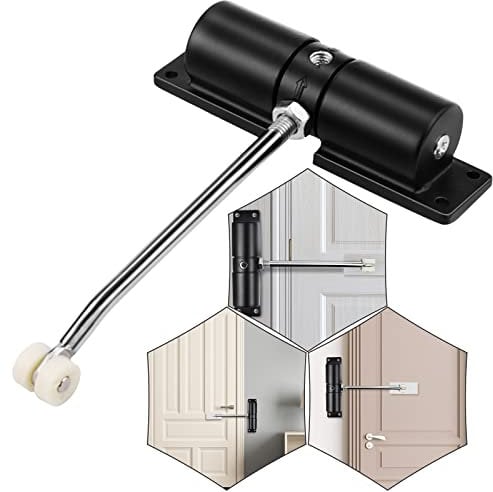 Offfay Door Closer, Automatic Door Closers for Interior Doors, Adjustable Hydraulic Spring Loaded Self Closing Gate Hinge for Weights 20-35kg, with Adjusting Rod and Screws (Black)