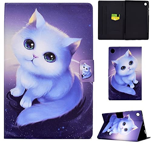 CASAFUNY Funda Protectora para Samsung Galaxy Tab A8 2022/2021 10.5 con Auto-Sueño/Estela, Carcasa Cover Compatible con SM-X200/SM-X205/SM-X207, Gatito Blanco