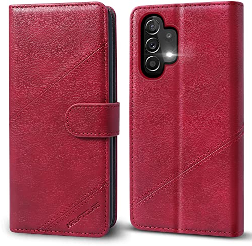 KRAFTCARE Handyhülle für Samsung Galaxy A13 4G / A13 5G Hülle, [Kartenfach] [Stand] Flip Case Leder Stoßfeste Schutzhülle Klapphülle für Samsung A13 4G/5G Hülle, Weinrot