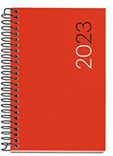 Miquelrius - Jahresplaner 2023 - Woche Querformat - Caddy Größe 80 x 120 mm - Flexible Abdeckung Polypropylen - Spiralbindung- Katalanisch - Rot