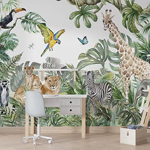 TANYANG Benutzerdefinierte Wandbilder Tapeten Cartoon 3D Kinderzimmer Wald Aquarell Safaritiere Für Kinder Kinderzimmer Dekoration 150Cm(W)×105Cm(H)