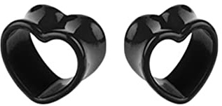 Lieson Ohr Tunnel Ohrringe 12mm, 2 Stück Acryl Plug Hohl Herz 1/2 inch Flesh Tunnel Schwarz