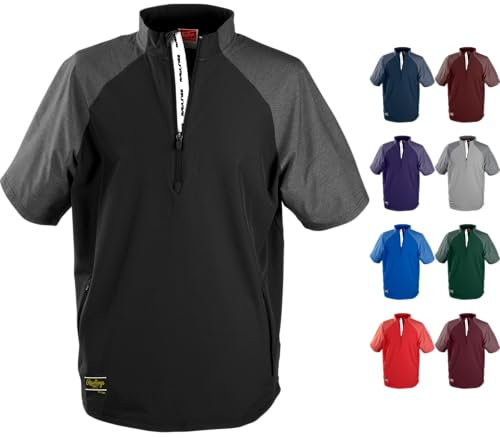 Rawlings Mens Short Sleeve Cage Jacket Shirt, Black, Small US