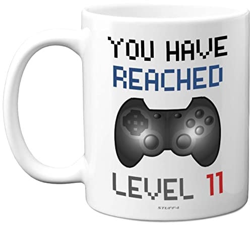 11th Birthday Gamer Gift - Level 11 Gamer Mug, 11th Birthday Gifts, Dishwasher Safe Coffee Mugs Cup, for Boys or Girls, Retro Video Game, Novelty Gaming for Him or Her