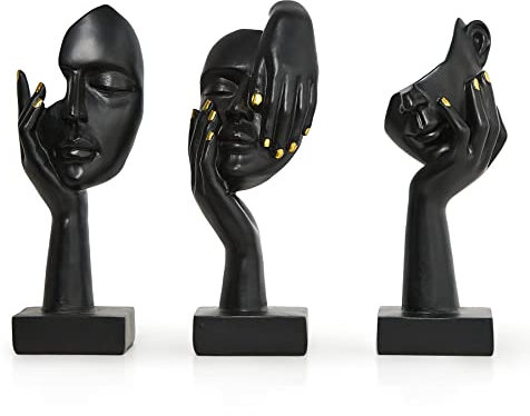 FUNTEREST Black Decor Thinker Statuen für Wohnkultur 3er Set 6,7 Zoll H Harz Statuen Regal Dekor Akzente, Tischdekorationen für Wohnzimmer Schlafzimmer Büro Bücherregal Dekorative Objekte