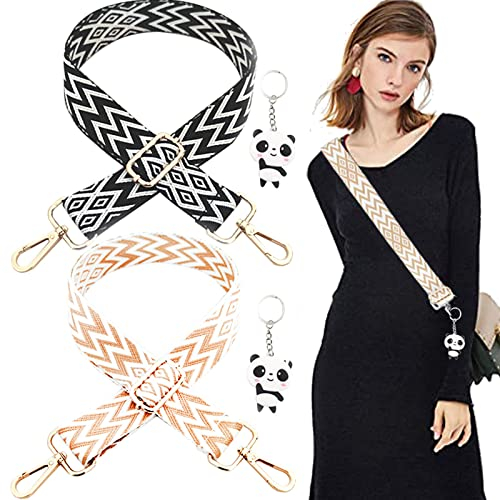 2 Stück Verstellbarer Schultergurt für Taschen mit Karabiner Gold Schultergurt Taschengurt 3.8cm Breit Handtaschen Riemen mit Streifenmuster Boho für Schultertasche Tragetaschen und Handtaschen
