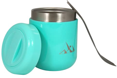 Viwanda Behrenland Edelstahl Thermo Lunchbox 500ml in grün | mit aufklappbarem Löffel im Deckel | Schule Kindergarten Camping Outdoor