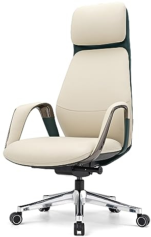 EUREKA ERGONOMIC Bürostuhl Chefsessel Leder, Einfacher, Moderner Arbeitszimmer-Computerstuhl, Business Lift Drehstuhl, Atmungsaktiver und Bequemer Sessel, Boss-Stuhl, Nappaleder, Cremefarben