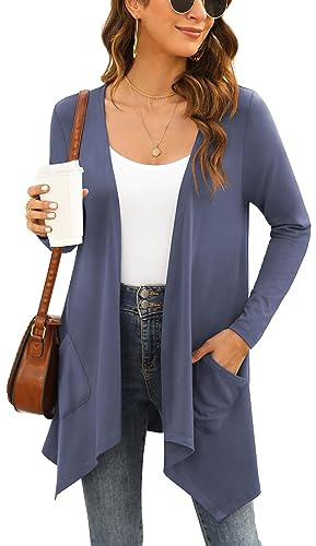 Yommay Cardigan da donna elegante a maniche lunghe donna casual leggero cardigan alto basso orlo con tasche