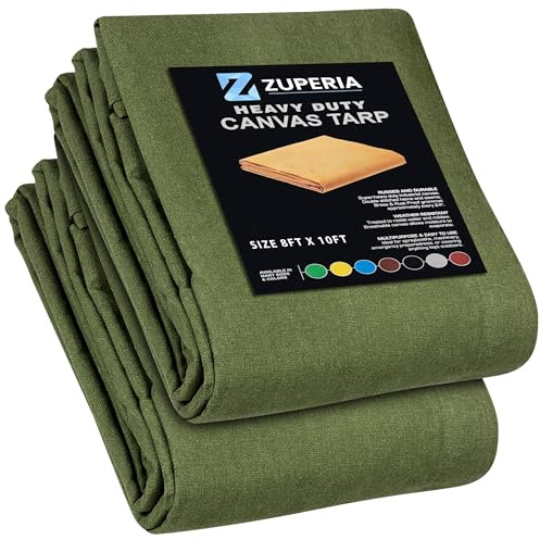 Zuperia Lona resistente (8 x 10 pies, paquete de 2) con ojales inoxidables, resistente a los rayos UV y al desgarro, lona multiusos para exteriores, uso industrial y comercial (verde oliva)