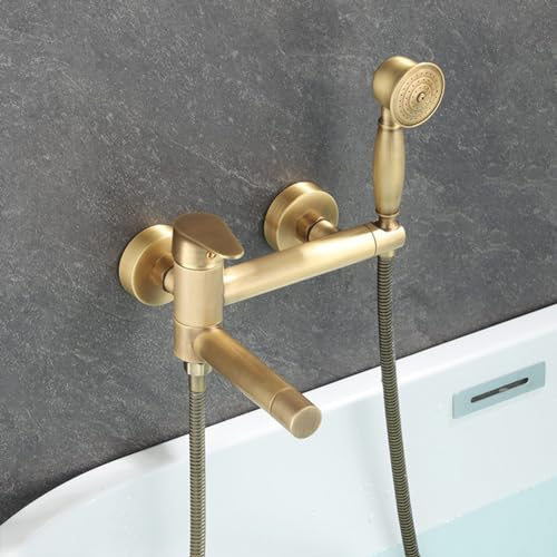 Badewannenarmatur Wannenbatterie Messing Antik Finish Einhand Wandmontage Wannenarmatur Badewanne Amatur Mit Handbrause Retro Vintage Stil Wannenmischer Dusche Set