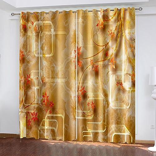 Skcess Vorhang mit Ösen, Gardine Blickdicht Gelbgrün Traubenpergola Vorhang Polyester Gardinen 2er Set 137x274cm(WxH)