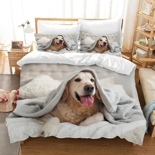 AVJWWD Hunde Bettwäsche Set 3 Teilig Set Hundnmotiv Kinderbettwäsche Set für Kinder Teenager Microfaser Bettbezug mit Reißverschluss und 2 Kissenbezug 65x65 cm (Dog 03, 200 x 200 cm)