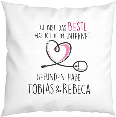 LIEBTASTISCH - Personalisiertes Kissen - Du bist das Beste was ich je im Internet gefunden Habe - Liebeskissen - Geschenk für Freund, Freundin - Jahrestag - Datum - Valentinstagsgeschenkfür sie ihn