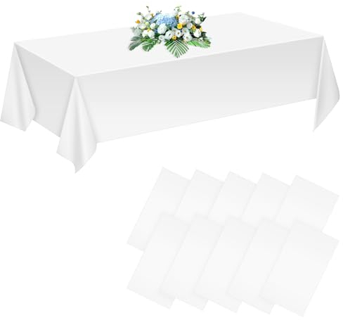 Weiße Tischdecke Einweg-Tischdecken, 10 Stück Weiß Papiertischdecke Rolle, 137 x 274 cm Rechteckige Tische PEVA wasserfeste Tischdecken für Partys Geburtstagsfeier Hochzeit Braut Babypartys